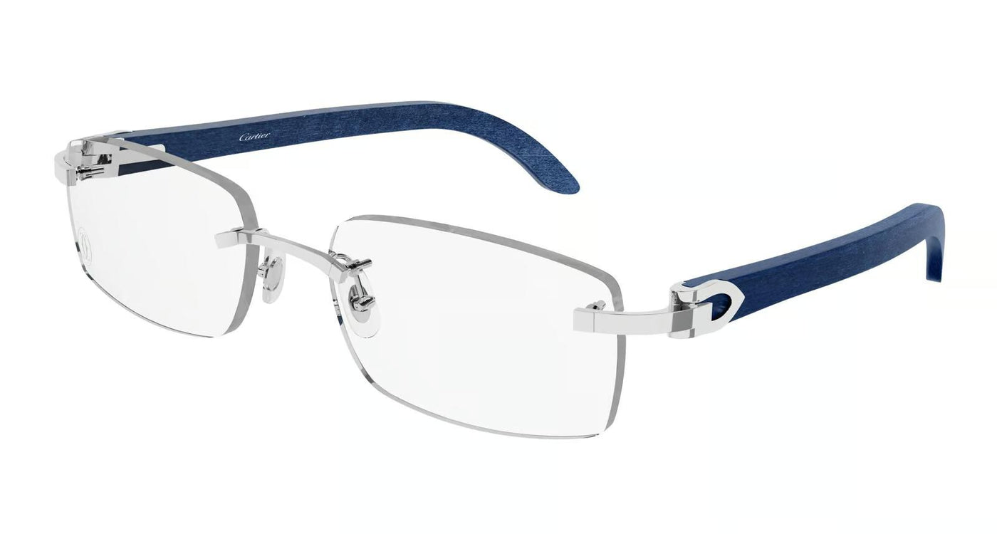 Cartier CT0052O-Eyeglasses-Silver/Blue Wood-Demo Lenses-