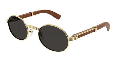 Cartier CT0464S-Sunglasses-Gold/Brown Wood-Grey-