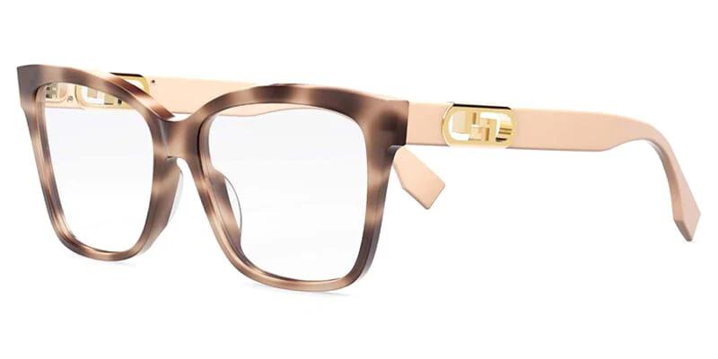 Fendi FE50025I-Eyeglasses-Shiny Brown Pink Havana-Demo Lenses-