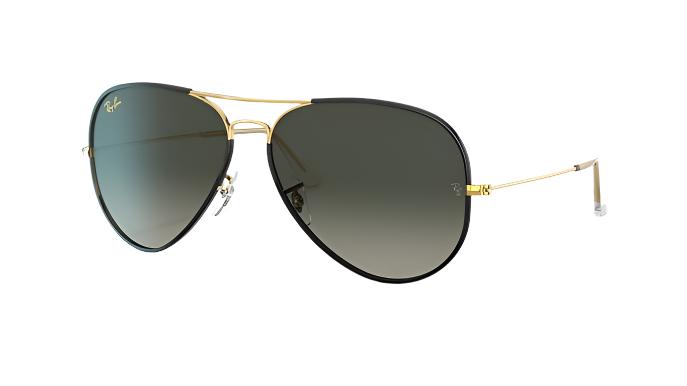 Ray-Ban Aviator Full Color RB3025JM-Sunglasses-Black on Legend Gold-Grey Gradient-58