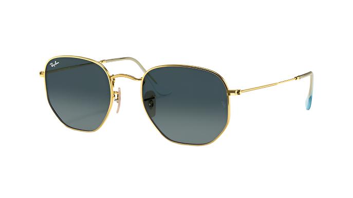 Ray-Ban Hexagonal RB3548N-Sunglasses-Gold-Blue Gradient Gray-51