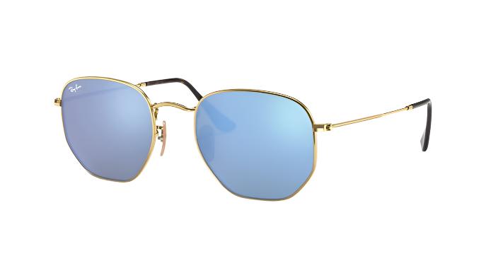 Ray-Ban Hexagonal RB3548N-Sunglasses-Gold-Light Blue Flash-51