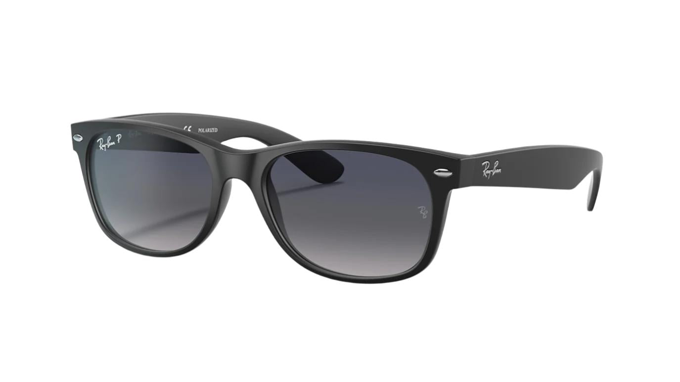 Ray-Ban New Wayfarer RB2132-Sunglasses-Matte Black-Blue Grey Polarized-55