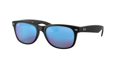 Ray-Ban New Wayfarer RB2132-Sunglasses-Matte Black-Blue Mirror-52