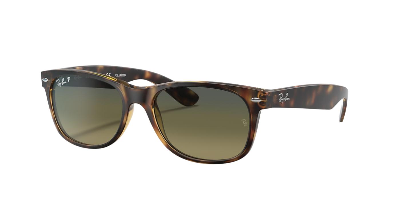 Ray-Ban New Wayfarer RB2132-Sunglasses-Matte Havana-Blue Green Polarized-55