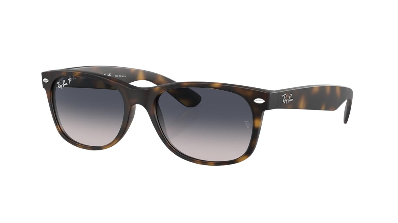 Ray-Ban New Wayfarer RB2132-Sunglasses-Matte Rubber Havana-Blue Gradient Polarized-58