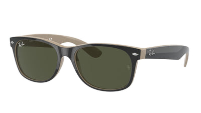 Ray-Ban New Wayfarer RB2132-Sunglasses-Top Black on Beige-Crystal Green-52