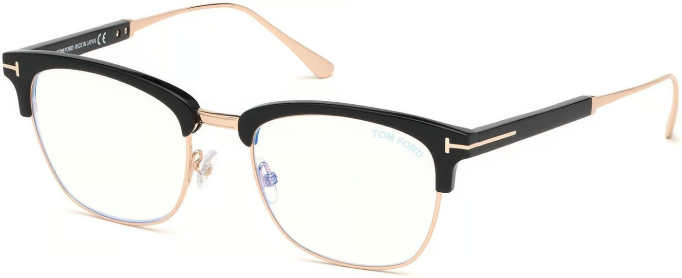 Tom Ford FT5590-F-B Asian Fit-Eyeglasses-Shiny Black Rose Gold-Blue Light Blocker-