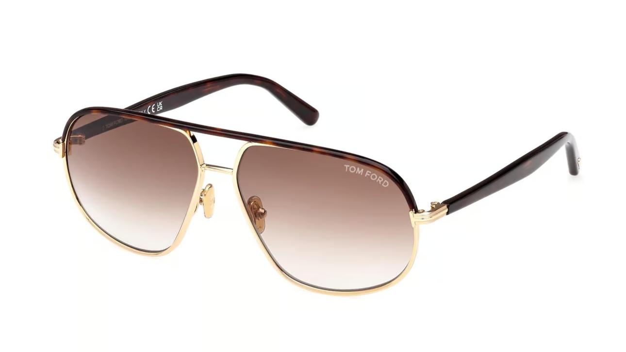 Tom Ford Maxwell FT1019-Sunglasses-Shiny Pale Gold/Dark Havana-Brown Gradient-